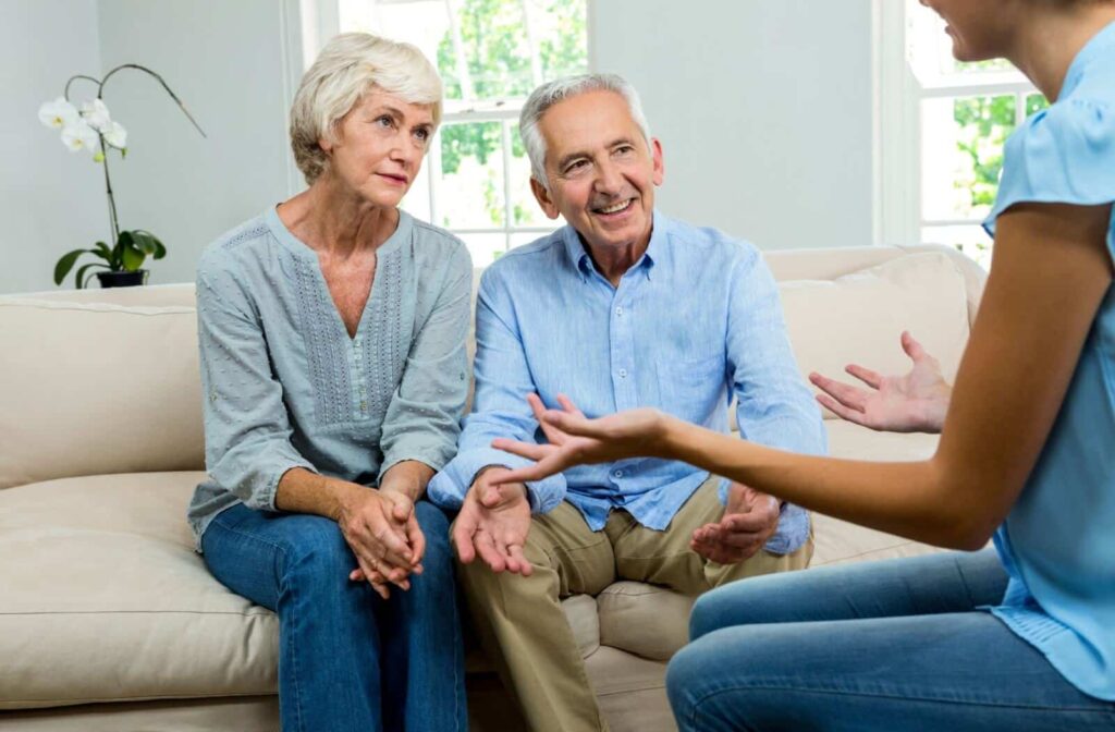Two older adults tour an assisted living community and get a detailed answer to their question.